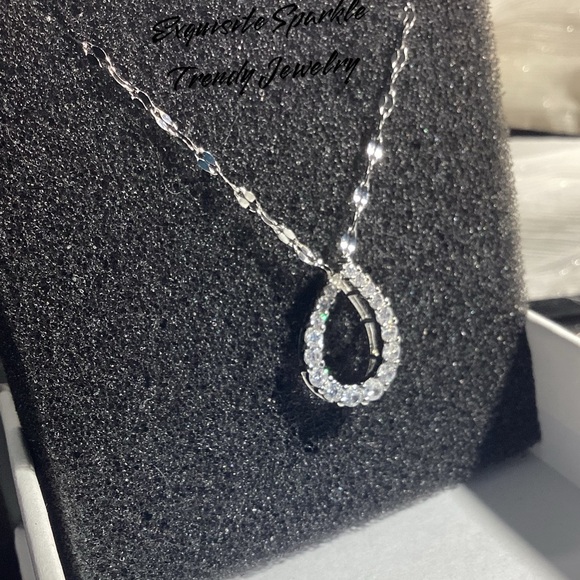 💋Sterling Silver  CZ Diamond Infinity Waterdrop Necklace - Picture 6 of 14